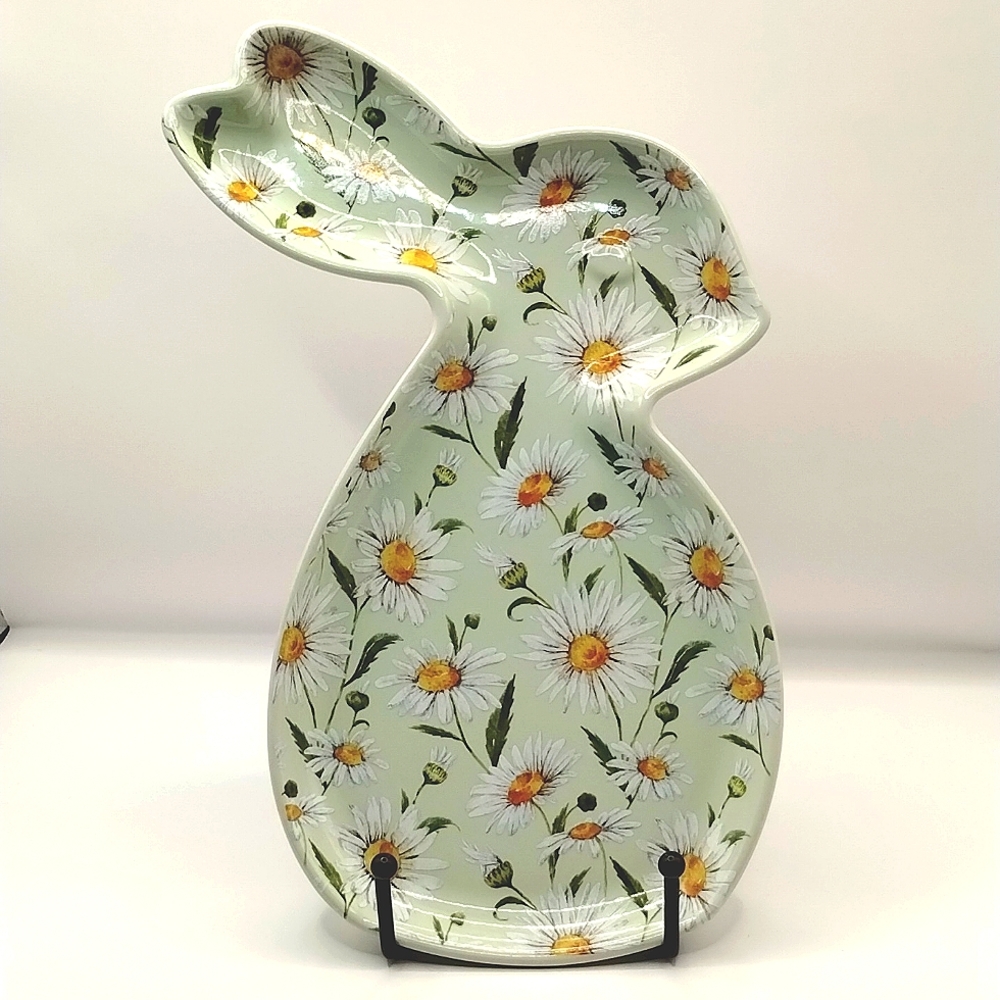 Pastel Green Bunny Daisy Decor Spoon Rest Plate - Picture 1 of 6